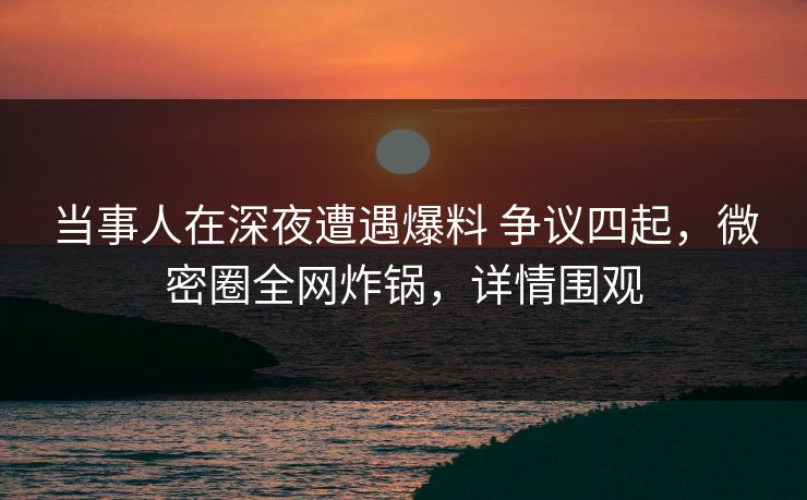 当事人在深夜遭遇爆料 争议四起,微密圈全网炸锅,详情围观 当事人在深夜遭遇爆料 争议四起,微密圈全网炸锅,详情围观