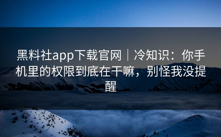 黑料社app下载官网｜冷知识：你手机里的权限到底在干嘛，别怪我没提醒